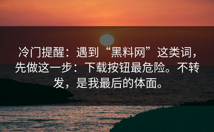 冷门提醒：遇到“黑料网”这类词，先做这一步：下载按钮最危险。不转发，是我最后的体面。